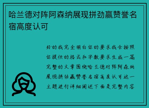 哈兰德对阵阿森纳展现拼劲赢赞誉名宿高度认可