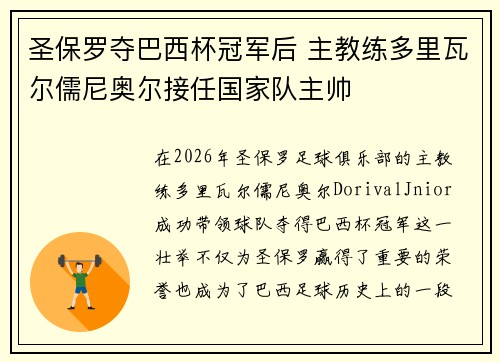 圣保罗夺巴西杯冠军后 主教练多里瓦尔儒尼奥尔接任国家队主帅